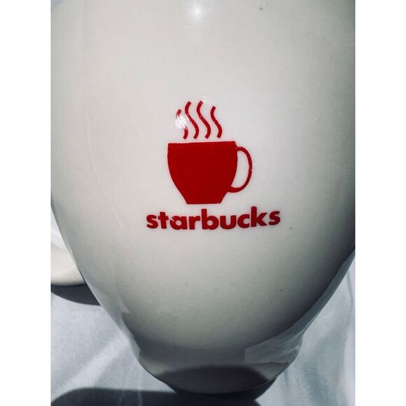 Vintage Starbucks barista white mug with red steaming cup of coffee - Picture 2 of 5